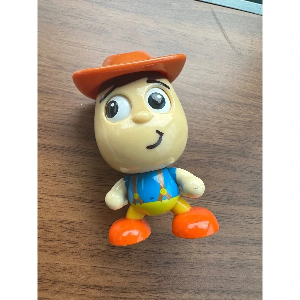 Vintage Style Plastic Egg Cowboy Figure Orange Hat Blue Shirt Novelty Toy